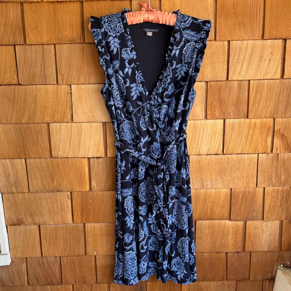Tommy Hilfiger Navy Midi Dress with Light Blue Floral Print